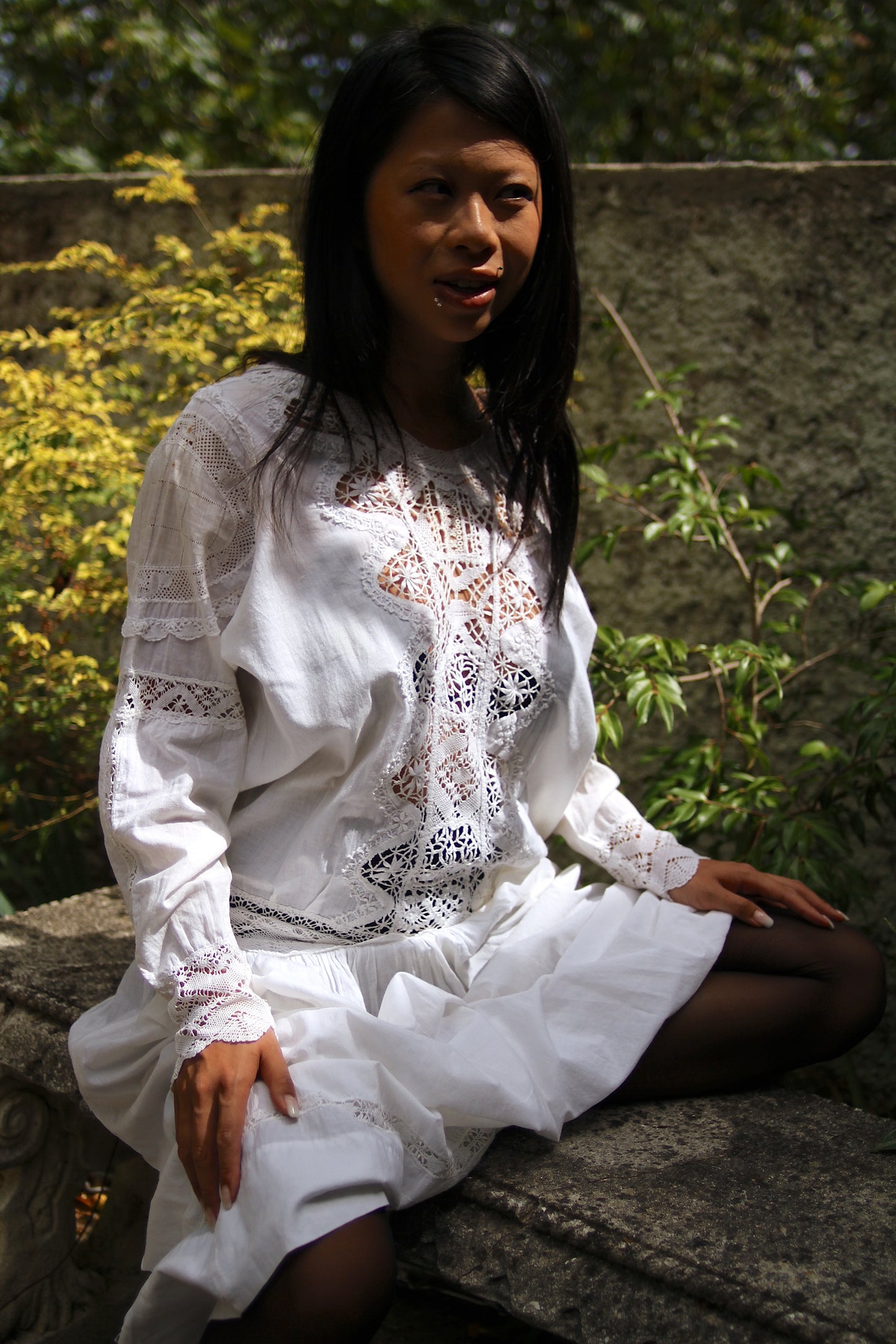 1980's Victorian style cotton lace dress